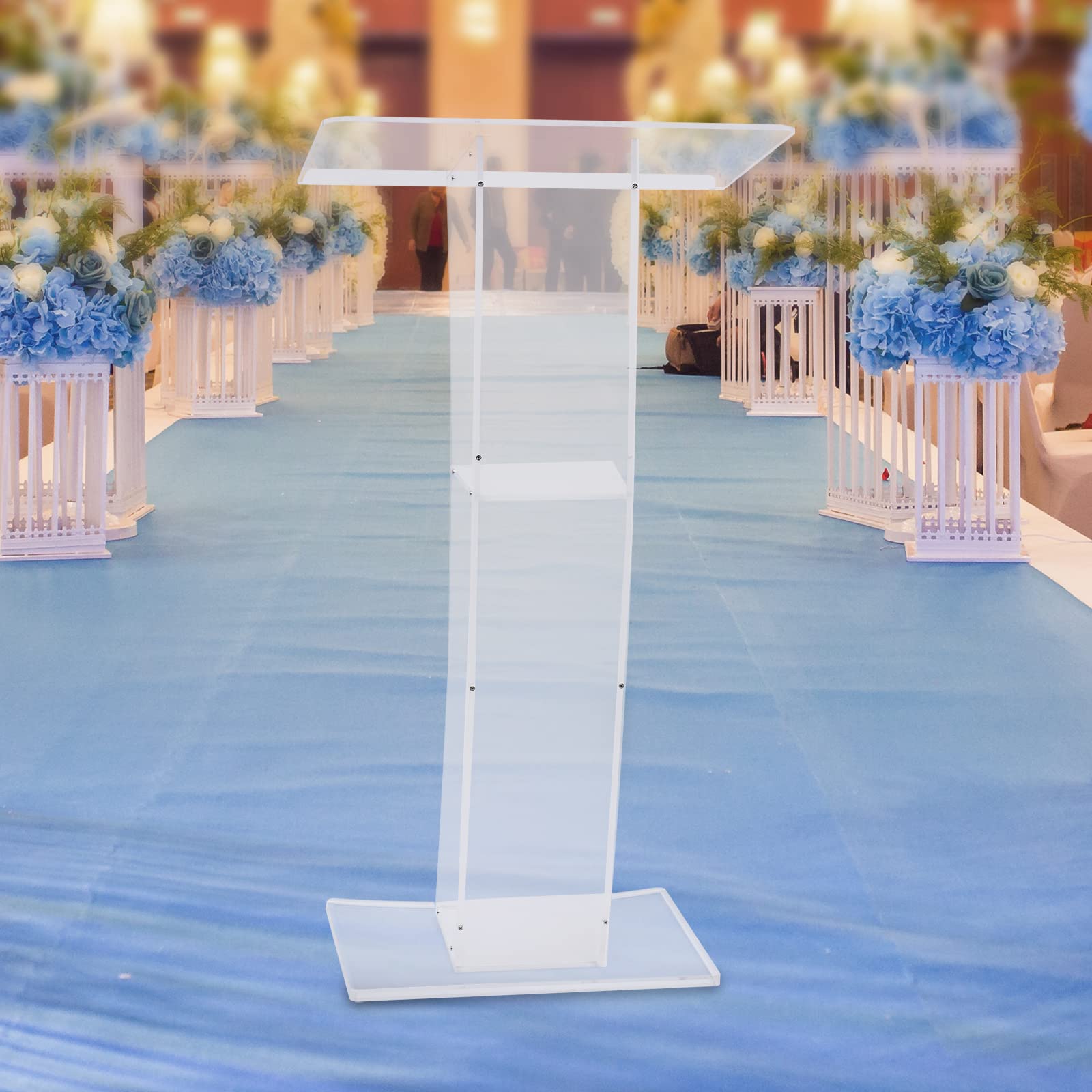 44.9”H Clear Acrylic Podium Stand with Storage Shelf - Detachable Mobile Lectern for Church, Conference & Events - Portable Transparent Welcome Podium for Speeches, Presentations & Ceremonies
