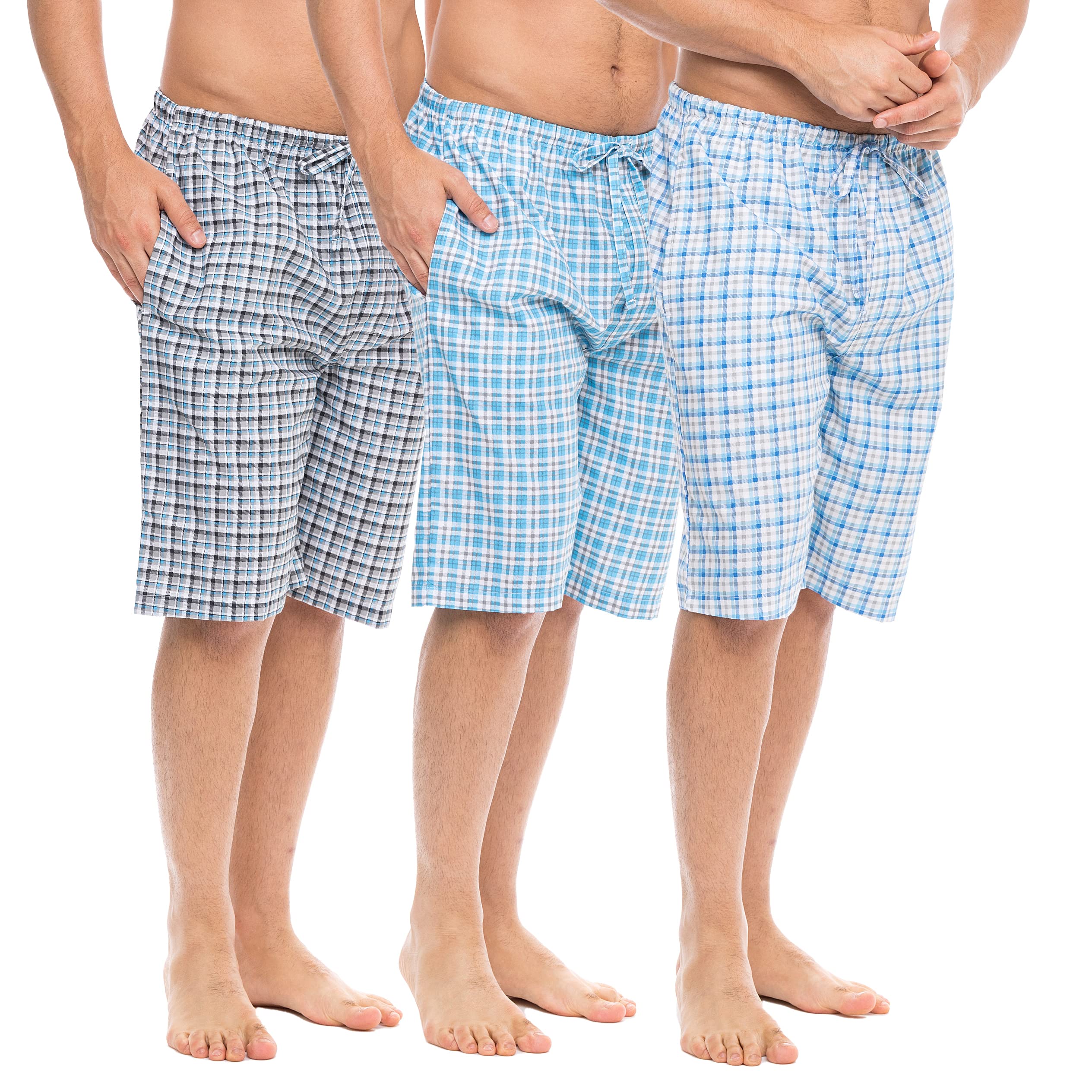 Men's Comfortable Lounge Pajama Sleep Shorts with Drawstring & Pockets - Soft Woven Jam Dorm Shorts (3-Pack) - Perfect for Sleeping, Lounging at Home, and Summer Vacation
