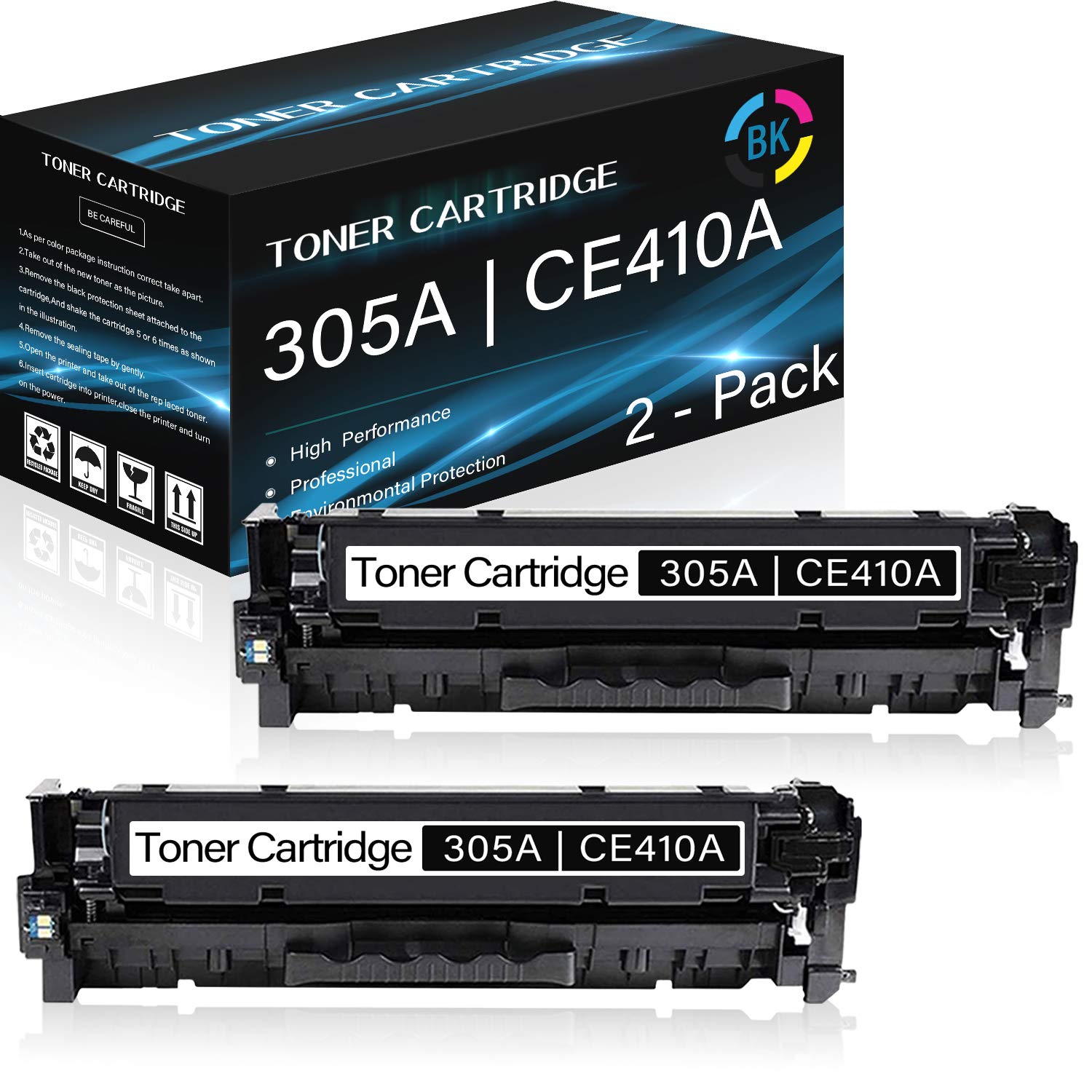 EAXIUCE 2-Pack 305A/CE410A Toner Cartridge for HP LaserJet M351a/M451 Series - High Yield Remanufactured for Office Printing