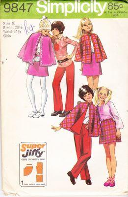 Simplicity 9847 Vintage Sewing Pattern for Girls - Reversible Cape Skirt & Pants (Jiffy) - Perfect for Halloween Costumes, Dress-Up Play & Vintage Fashion DIY Projects
