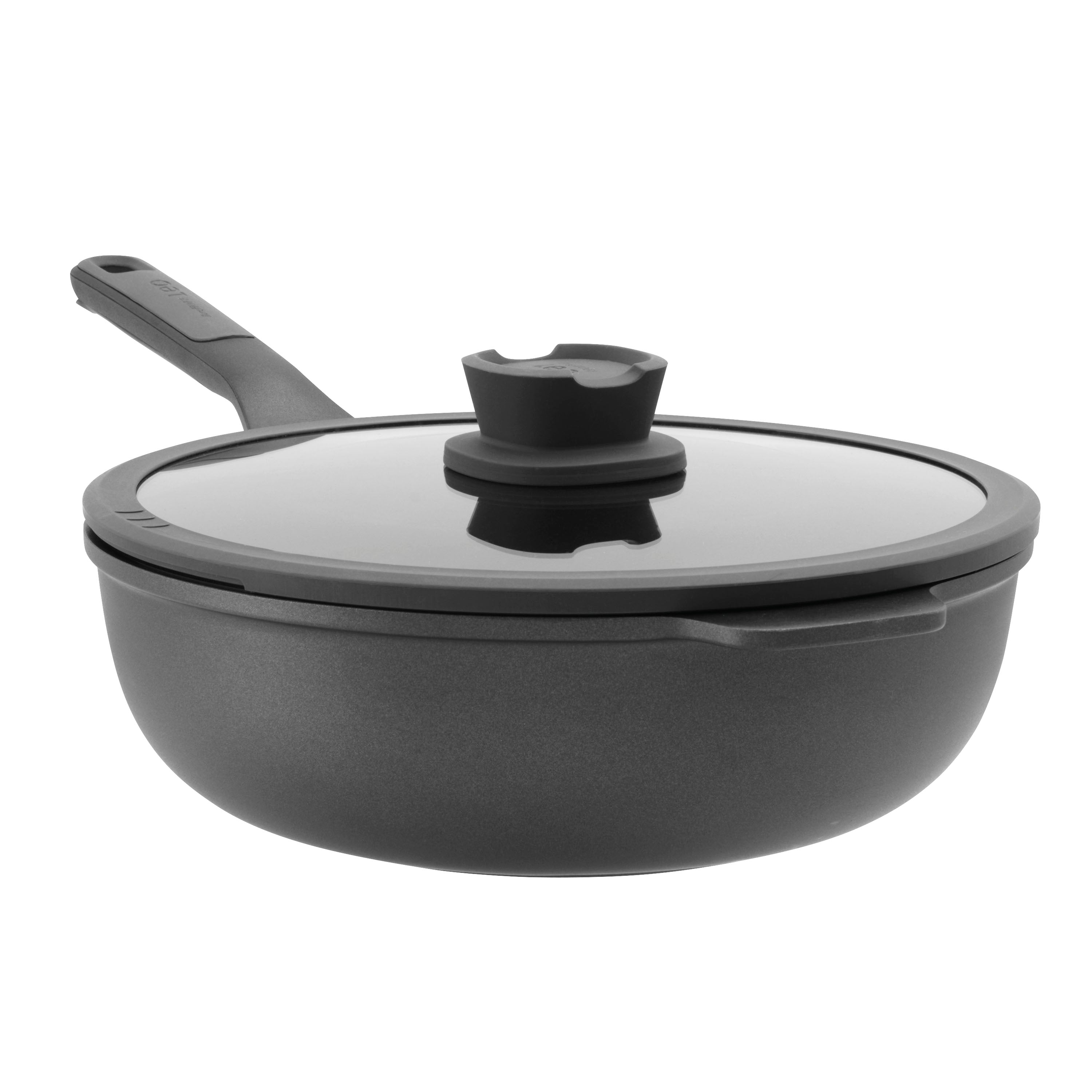 BergHOFF Leo Stone+ Nonstick Ceramic 11-Inch Wok Pan with Glass Lid - 4.6 Quart Eco-Friendly Cookware for Stir-Frying, Sauteing & Asian Cooking - Recycled Aluminum Construction - Oven & Dishwasher Safe