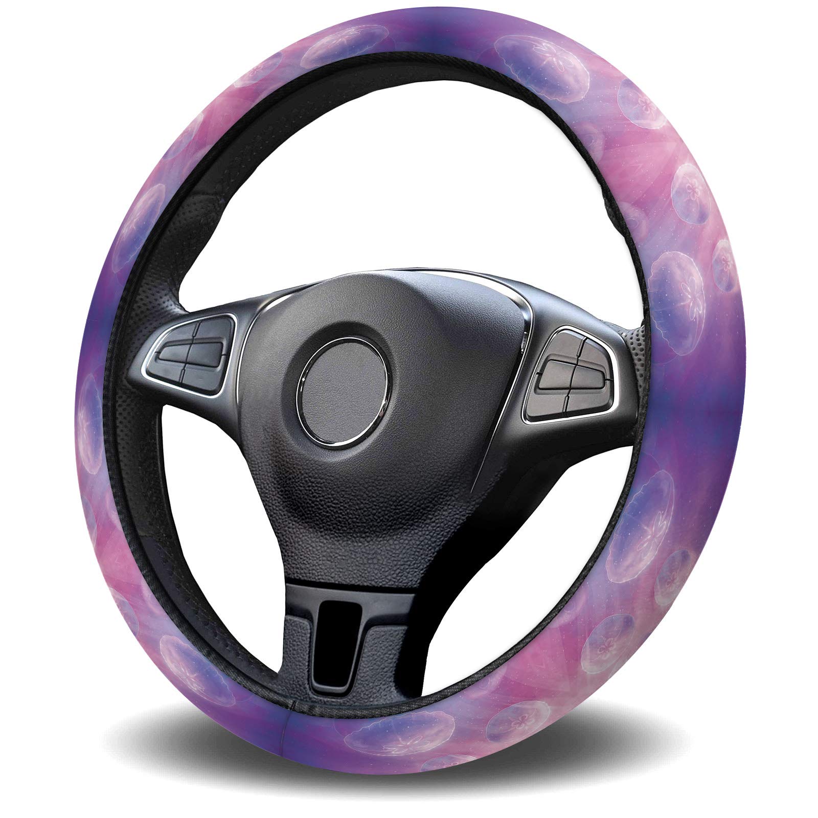 Universal 15-inch Cute Ocean Jellyfish Steering Wheel Cover for Women & Men - Anti-Slip Washable Car Accessory for Truck, SUV, Auto - Perfect for Summer Road Trips & Daily Commutes