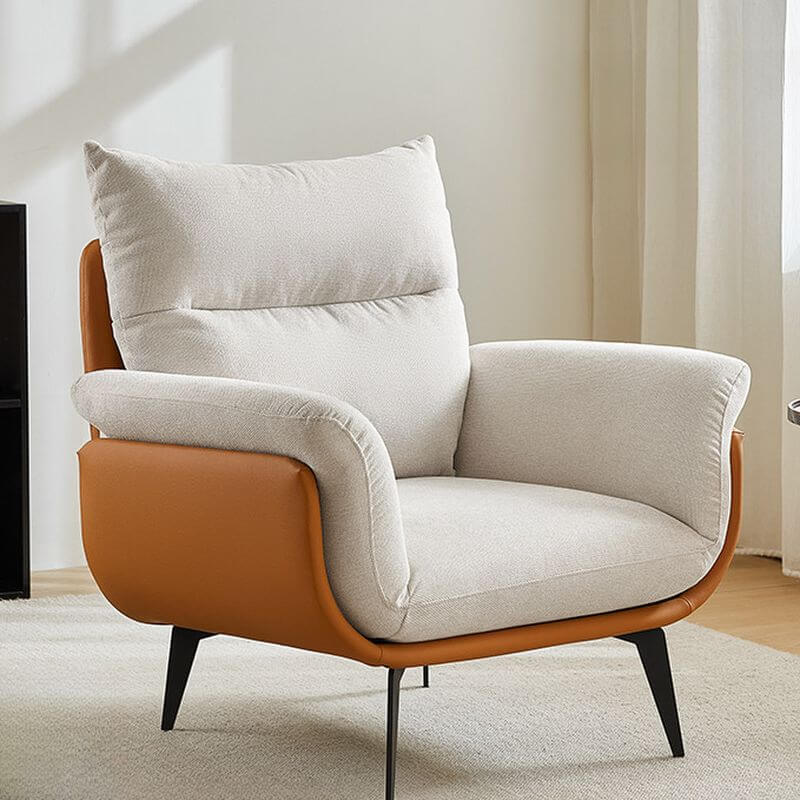 Minimalist White Armchair with Tufted Back & Button Details - Removable Slipcover & Cushions - Modern Living Room, Bedroom, or Office Seating Furniture for Home Decor