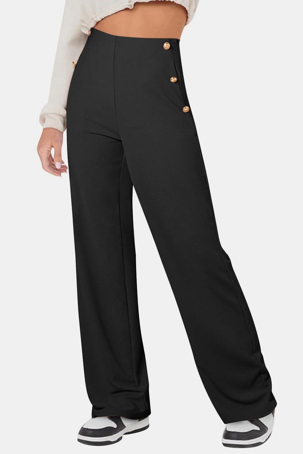 Stylish High Waist Resort Pants with Decorative Buttons - Perfect for Beach Vacations & Summer Getaways