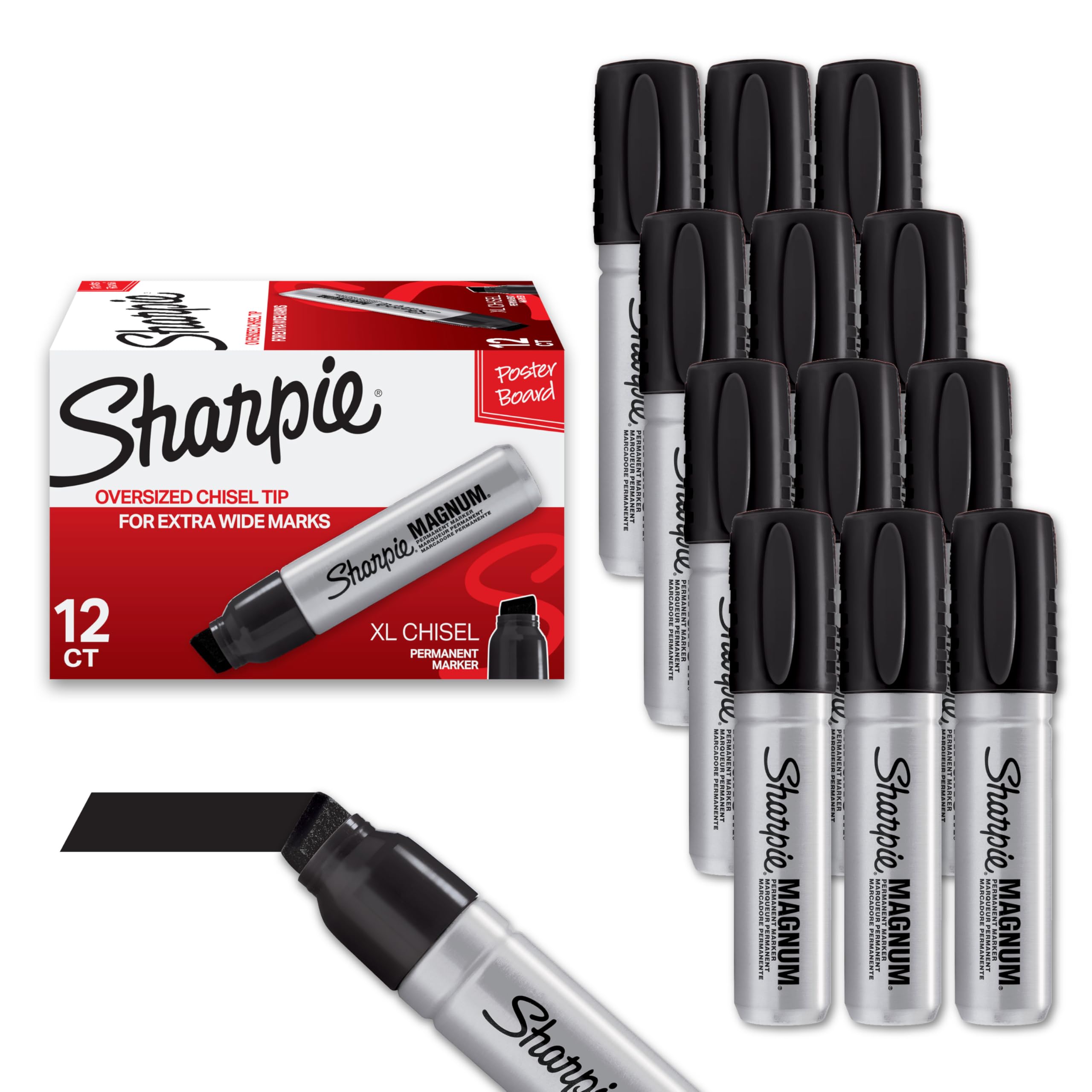 Sharpie Magnum Permanent Markers - 12 Pack Black Oversized Chisel Tip Markers for Poster Boards, Cardboard, Wood & Metal | Ideal for Sign Making, DIY Projects & Office Use