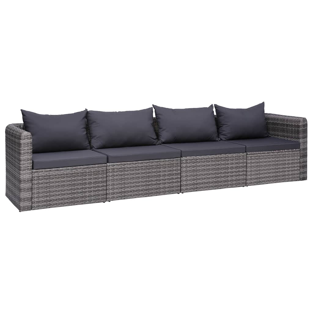 4-Piece Gray Poly Rattan Patio Sofa Set with Cushions - Outdoor Furniture for Garden, Backyard, Poolside & Balcony Relaxation