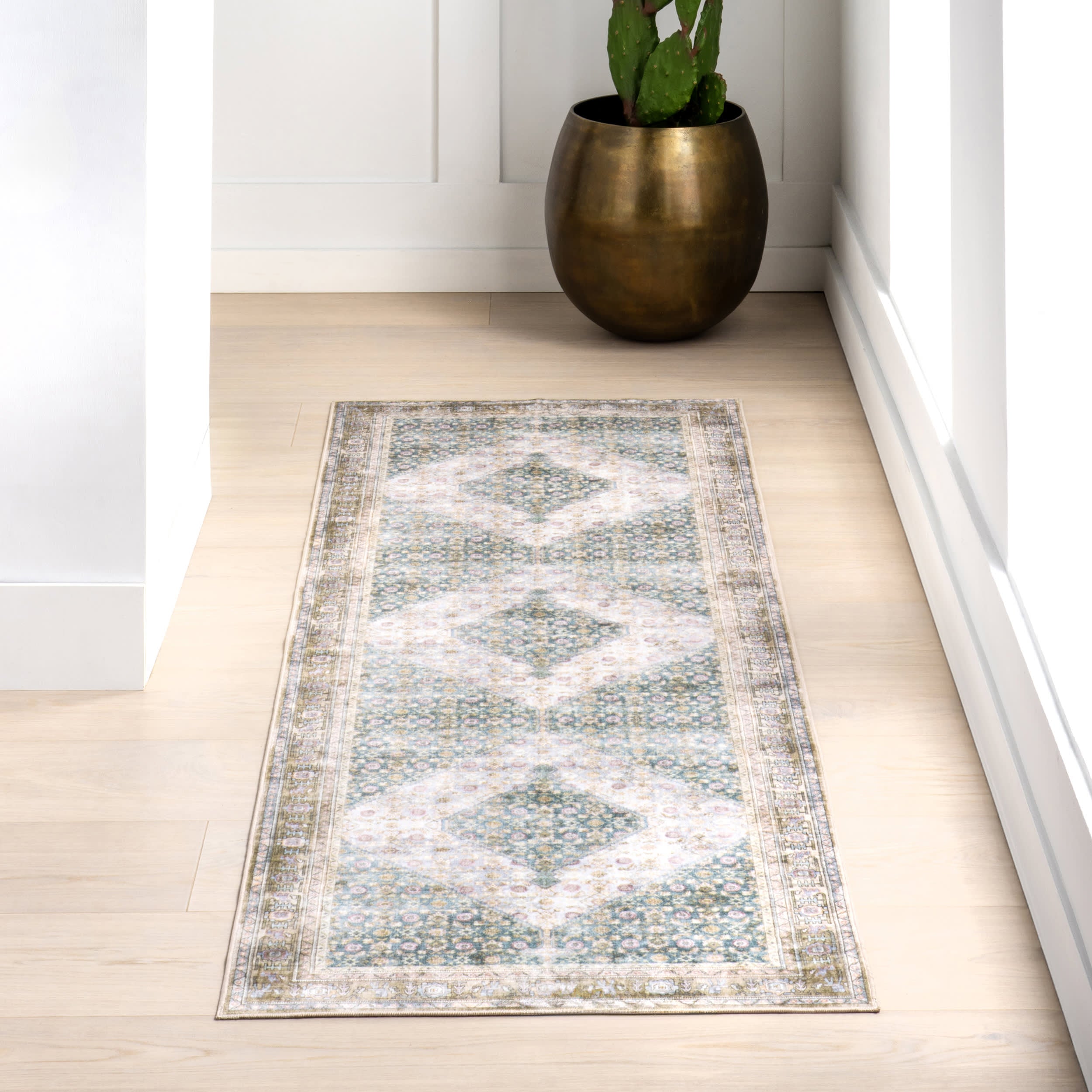 Elia Medallion Washable Rug - Soft & Durable Teal Blue Area Rug for Living Room, Bedroom, Nursery - Easy to Clean & Stain Resistant Home Decor