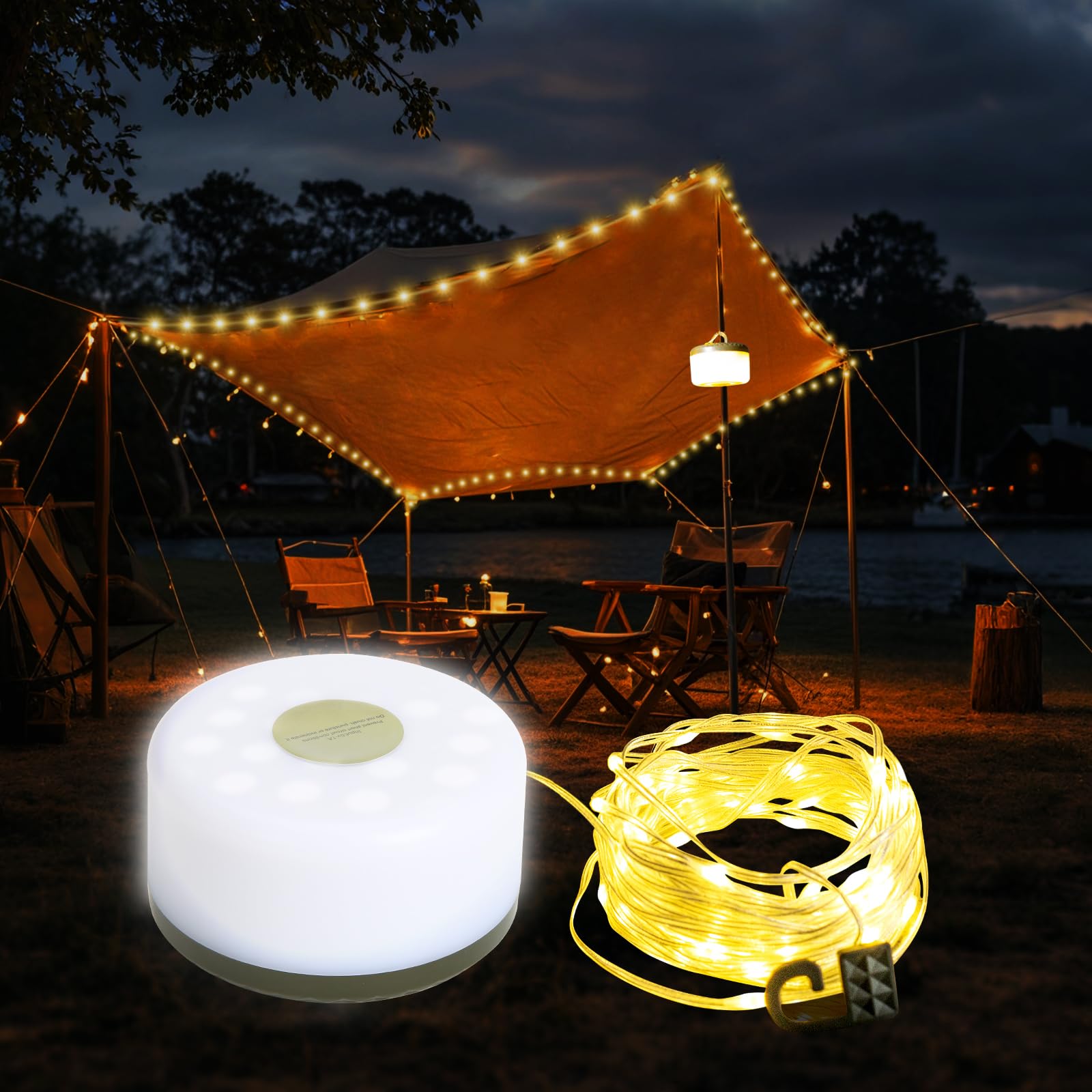 2-in-1 Waterproof Camping String Lights - 32.8FT with 8 Modes for Outdoor, Party & Christmas Decor