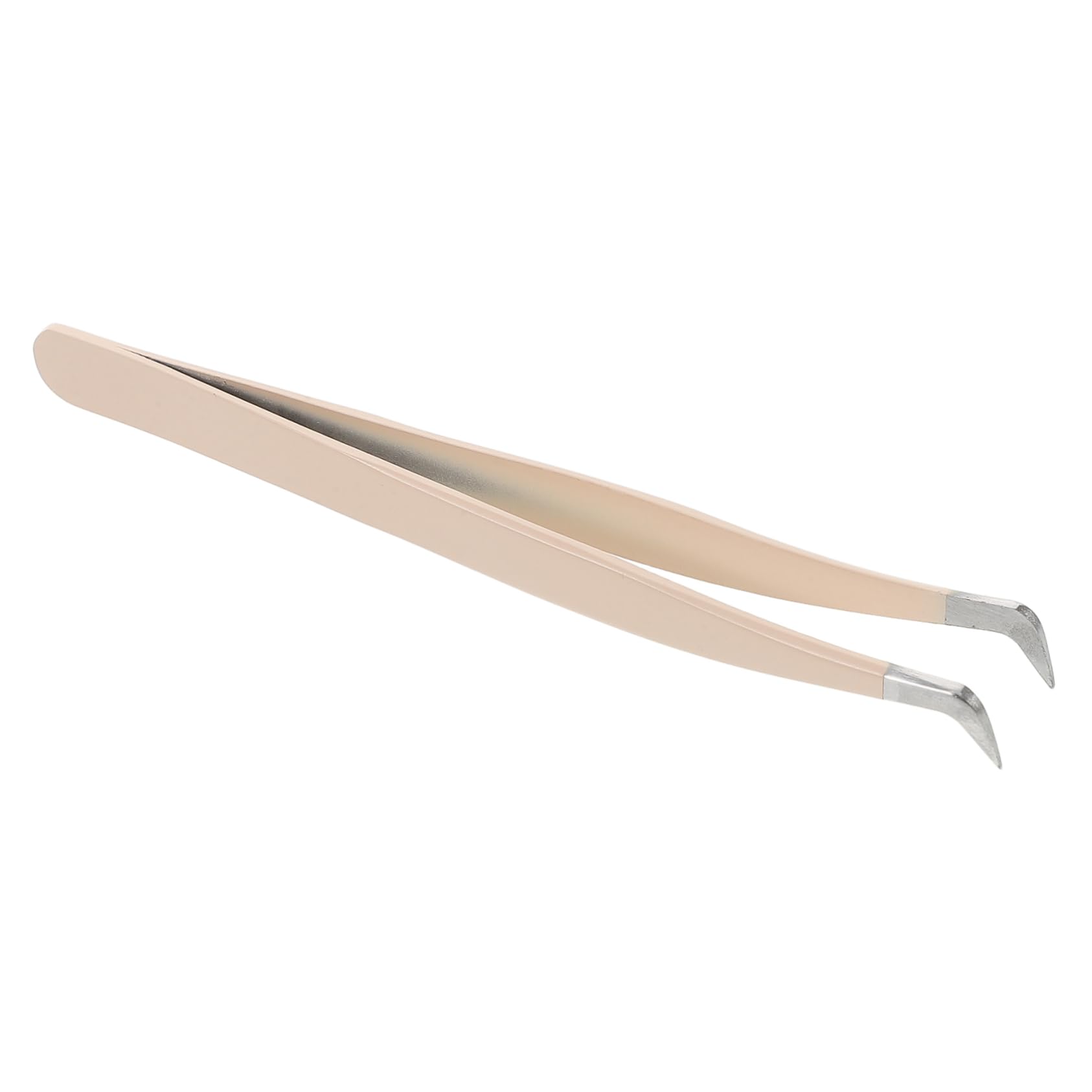 Bent Tip Eyelash Tweezers for False Eyelash Application & Removal - Professional Makeup Tool for Lash Extensions & DIY - Precision Curved Design for Easy Use at Home or Salon (Beige)