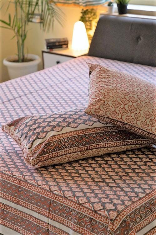 Sootisyahi 'Marmalade' Handblock Printed Cotton Bedsheet - Queen Size, 100% Organic Cotton, Breathable & Soft - Perfect for Bedroom Decor, Guest Room, Dorm, or Cozy Home Makeover