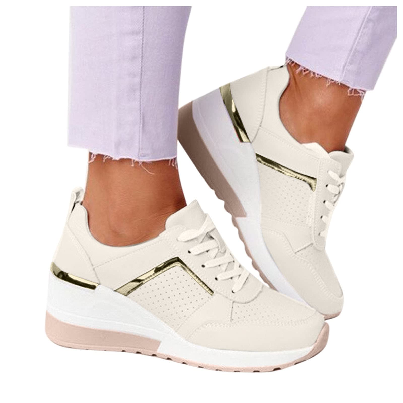 NarZhou Women's Slip On Sneakers - Fashion Lace Up Walking Running Shoes with Comfort Flat Platform for Casual Wear, Gym & Outdoor Activities
