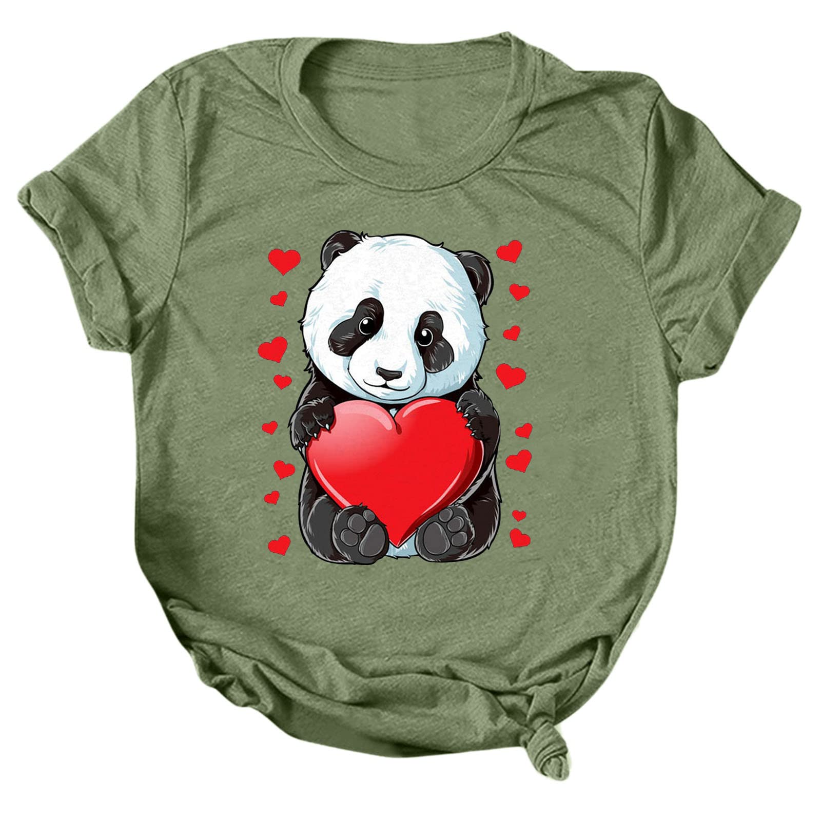 Boho Women's Casual Short Sleeve Round Neck Tee with Heart Print - Stylish Cute Tops for Summer Outfits, Beach Wear & Music Festivals