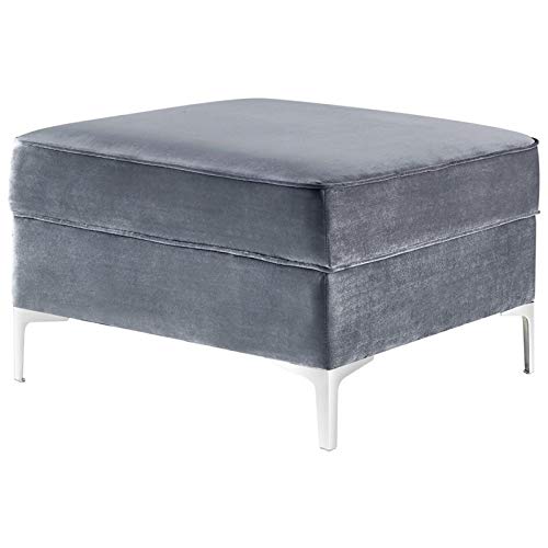 Brika Home Light Gray Velvet Tufted Storage Ottoman with Chrome Legs - Perfect for Living Room, Bedroom & Home Office Storage Solutions