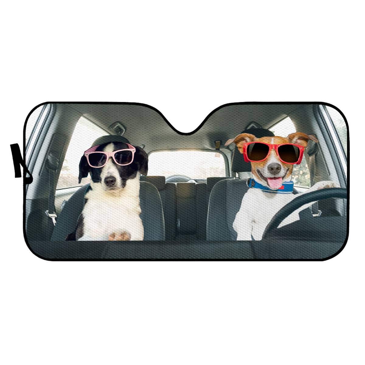 ZERODATE Car Windshield Sun Shade for SUVs - Cute Border Collie & Jack Russell Terrier Dog Design | UV Heat Reflector Protects Car Interior & Keeps Seats Cool | Perfect for Summer Parking & Pet Lovers