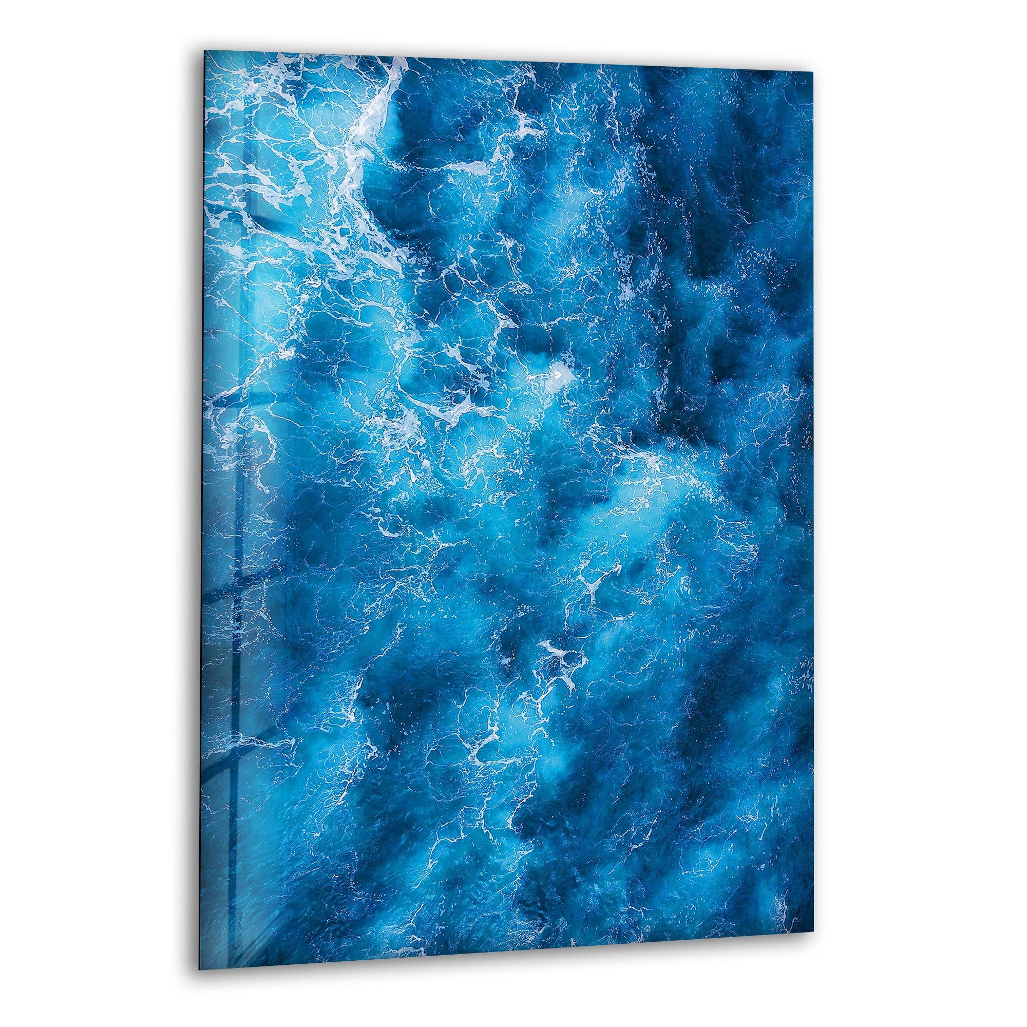 Blue Ocean Waves Glass Wall Art - Handmade Coastal Decor for Living Room, Bedroom & Office - Perfect Beach Theme Home Décor