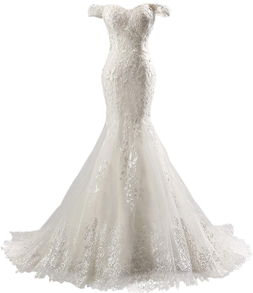 Elegant Mermaid Lace Wedding Dress with Off-The-Shoulder Neckline - Perfect for Brides & Beach Weddings