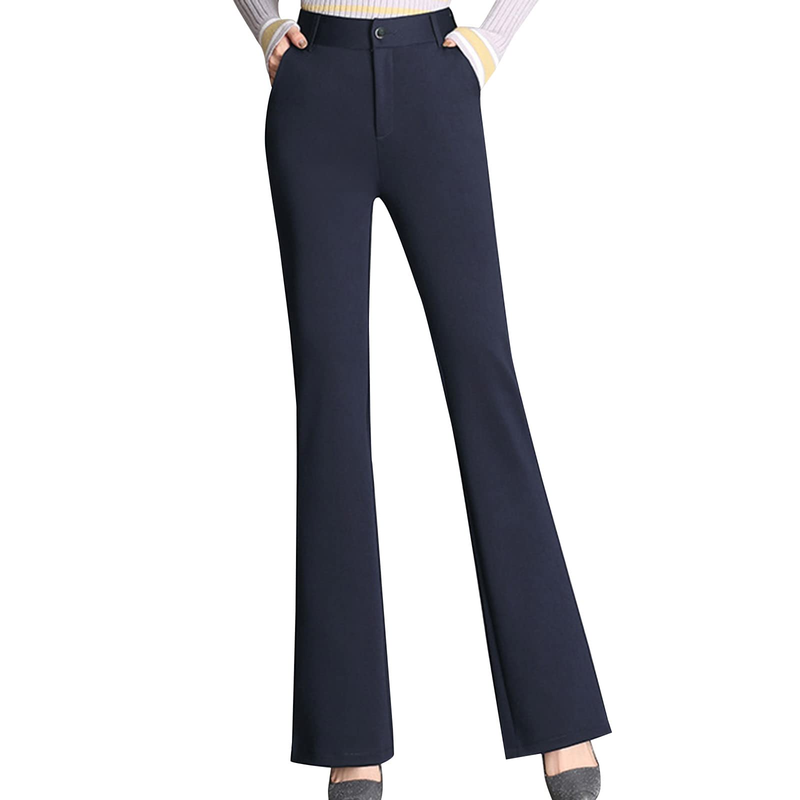 Women's High Waist Dress Pants with Pockets - Straight Flare Wide Leg Trousers for Work & Casual Wear | Office, Business, Party & Everyday Outfits