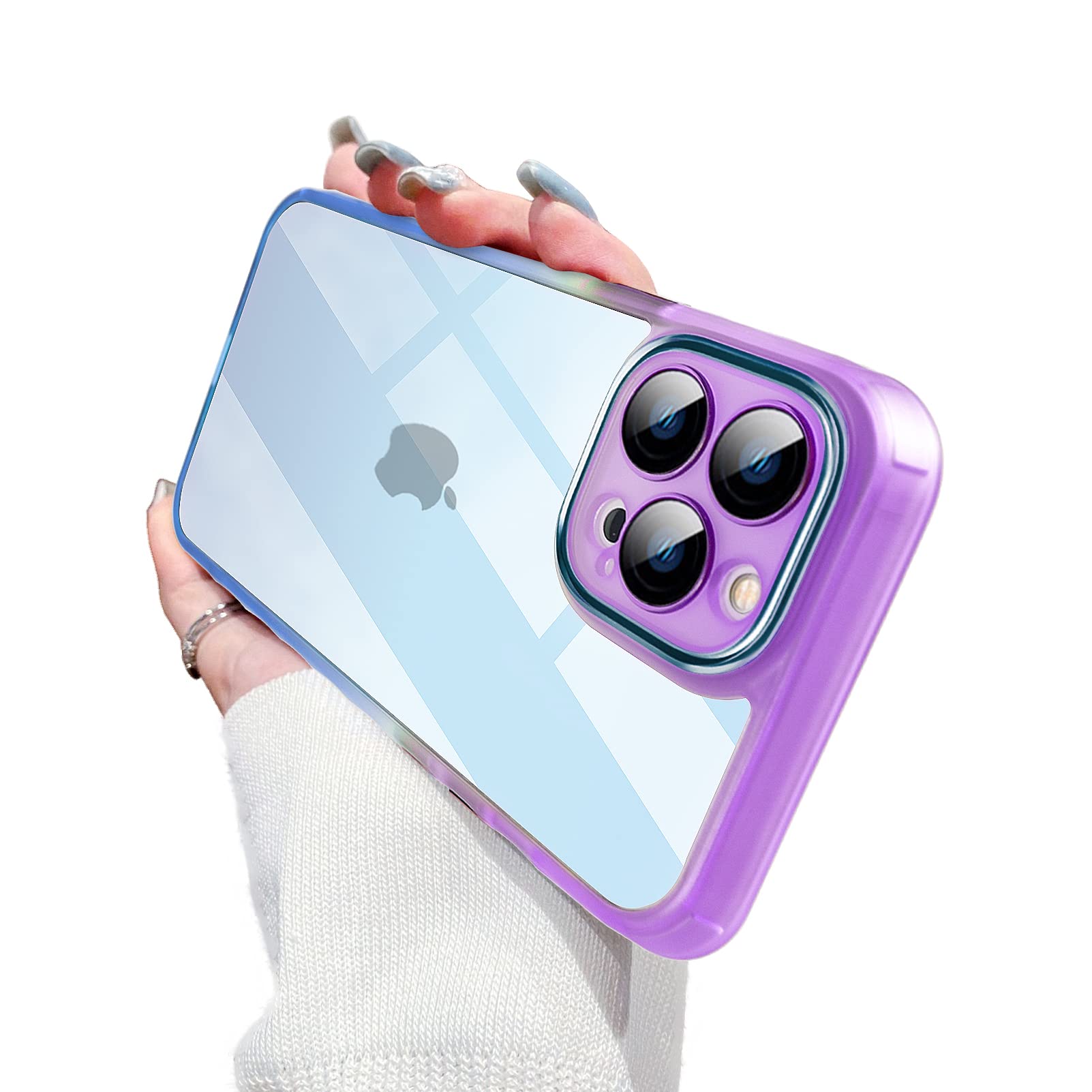 Eiyikof iPhone 12 Pro Max Case with Built-in Camera Lens Protector - Shockproof Clear Slim TPU Bumper & PC Hard Back Cover for Women & Girls (6.7 Inch, Purple & Blue) - Perfect for Daily Use, Travel Protection & Fashion Style