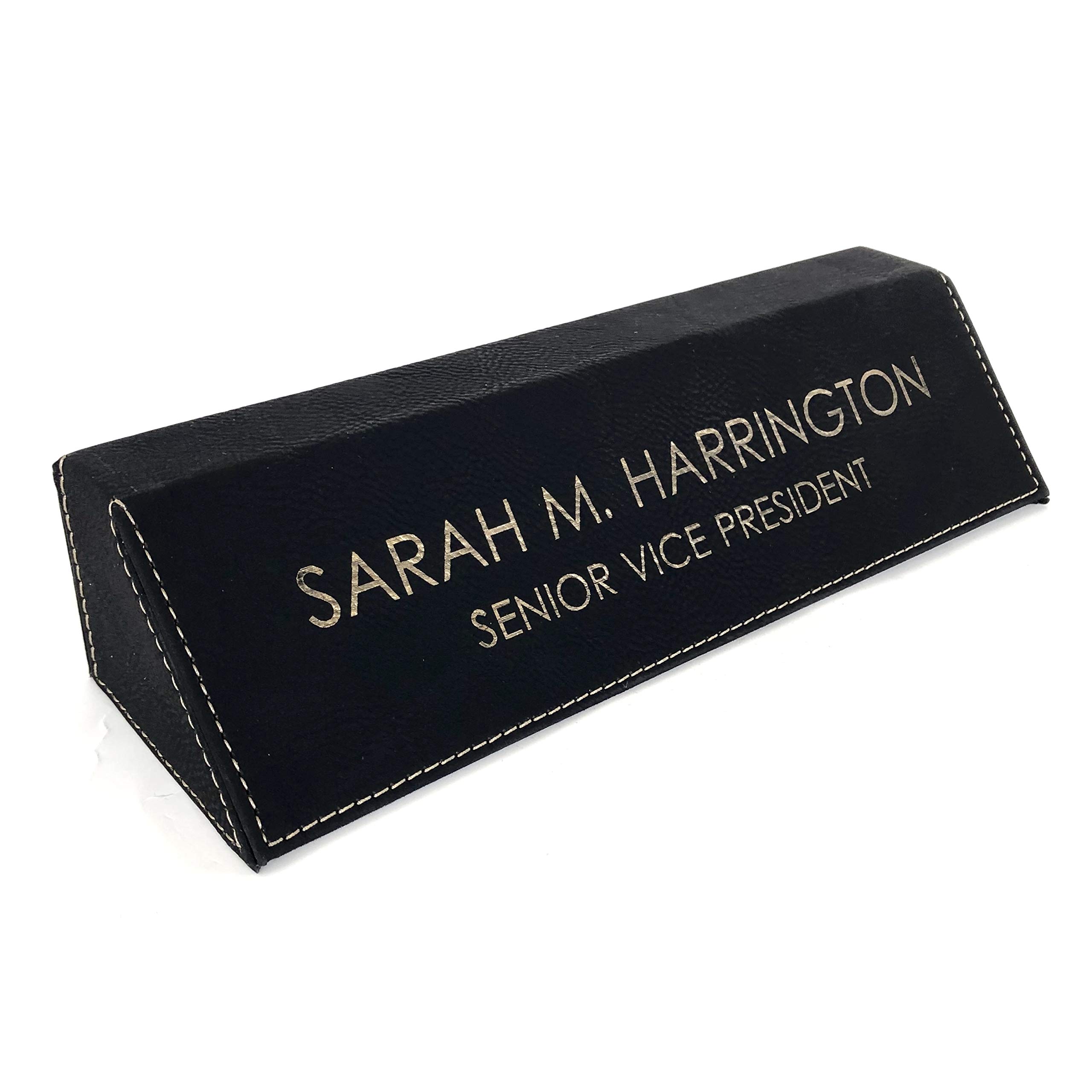 Custom Engraved Leatherette Desk Name Plate - Black & Gold Office Sign for Professional Workspace Decor (Perfect for Executive Desks, Reception Areas & Corporate Gifts)