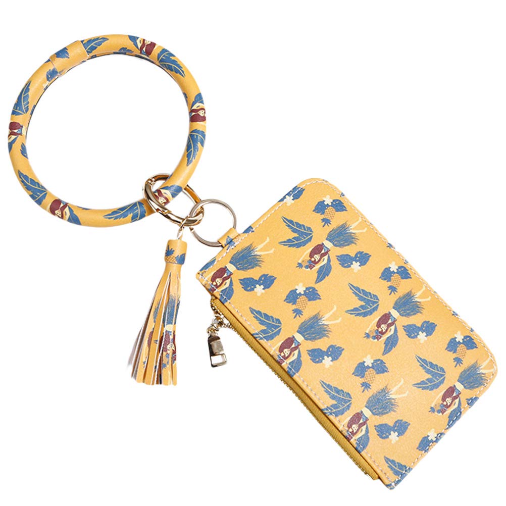 Amosfun PU Leather Wristband Coin Purse Bracelet with Key Ring & Tassel - Pineapple Design for Women's Fashion Accessories, Party Supplies, and Everyday Use