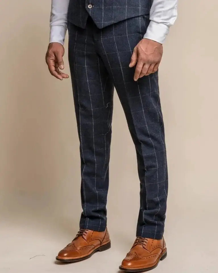 Cavani Angels Blue Check Trousers for Women - Stylish Plaid Pants for Office, Party & Casual Wear | Fashionable High-Waisted Trousers with Pockets