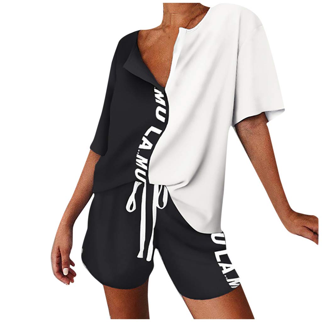 Fandream Women's Pajama Set - Soft Cotton Sleepwear Short Sleeve T-Shirt & Lounge Shorts for Summer Night Comfort | Perfect for Home, Vacation & Relaxing