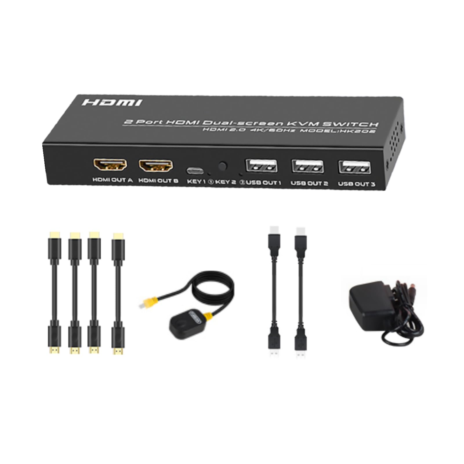 4K USB KVM Switch HDMI Dual Monitor - 2 Port 2 Computer Sharing Device with USB 3.0 Hub, 60Hz Refresh Rate for Home Office & Gaming Setup (Perfect for Multi-PC Workstations and Streaming Setups)