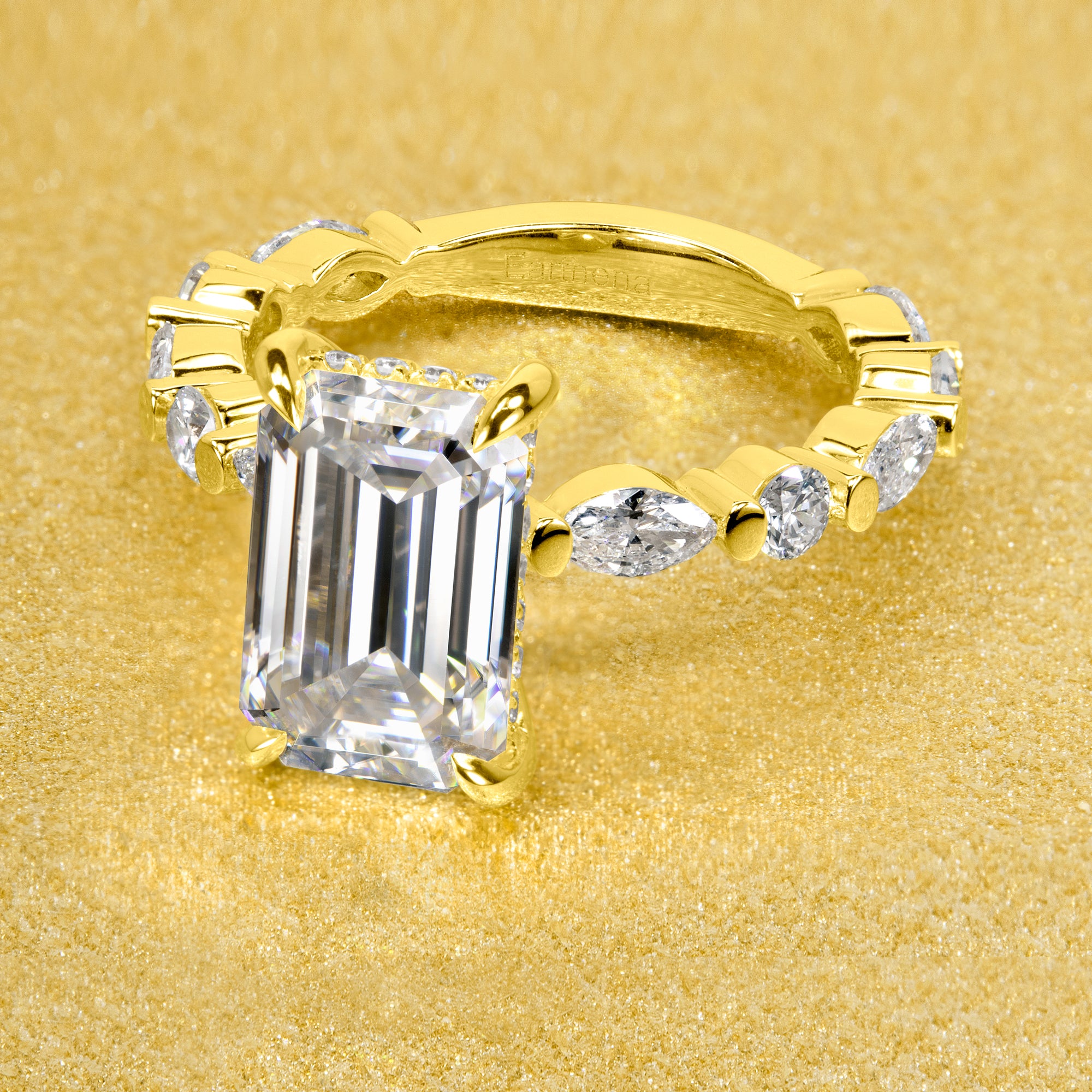 3ct Elongated Emerald Cut Moissanite Hidden Halo Floating Engagement Ring - Elegant Wedding Band for Proposal, Anniversary & Special Occasions