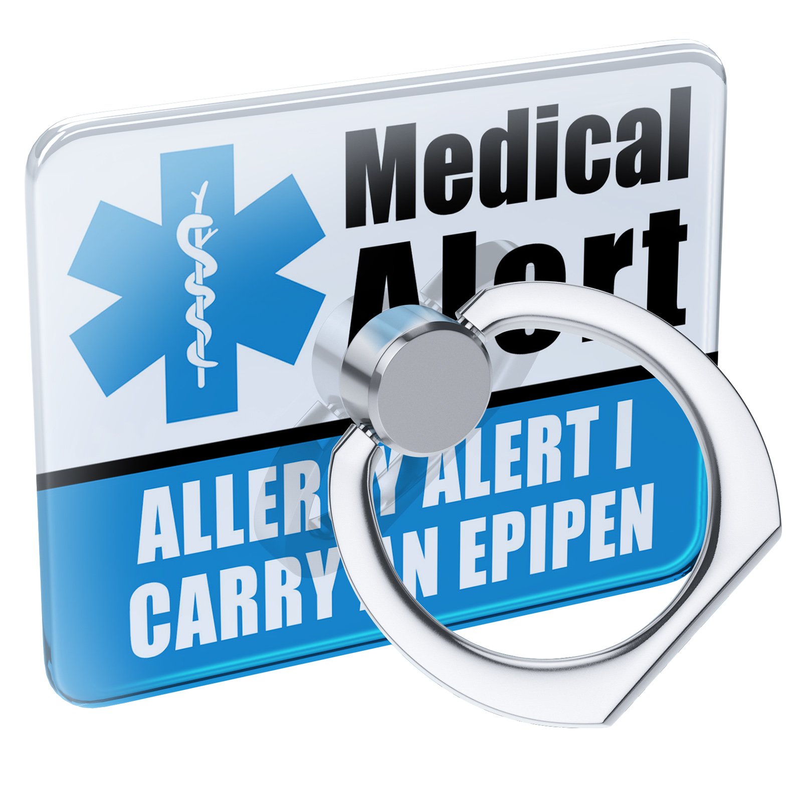 Medical Alert Bracelet for Allergies - Blue Collapsible Phone Grip & Stand - Carry Epipen Safely for Outdoor Activities