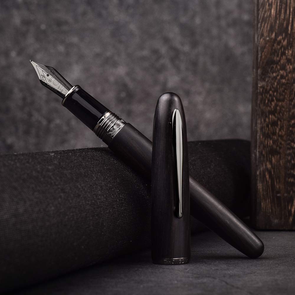 Hongdian 660 Black Wood Fountain Pen - Handcrafted Ebony Fine Nib Writing Pen with Premium Metal Case | Luxury Gift for Writers, Calligraphy & Business Professionals