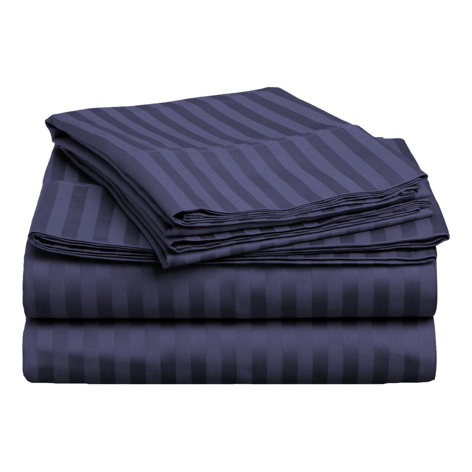 Premium 400 Thread Count Egyptian Cotton Sheet Set - Deep Pocket Fitted & Flat Sheet + 2 Pillowcases - King Size Navy Blue Stripe Bedding - Luxury Hotel Style Sheets for Master Bedroom & Guest Room