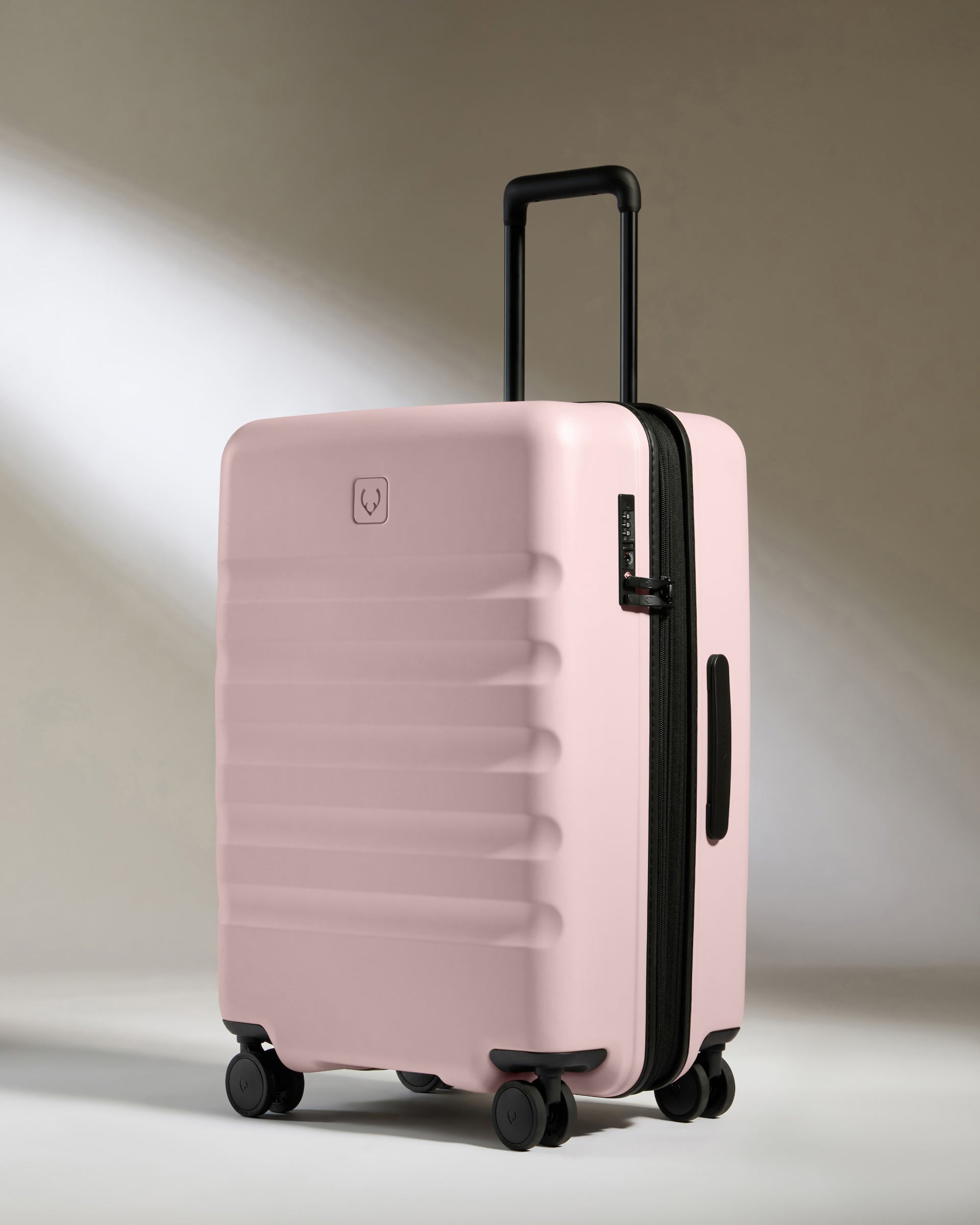 Medium Check-In Luggage in Moorland Pink with Icon Stripe - Lightweight Spinner Suitcase for Women Travel, Business Trips & Weekend Getaways