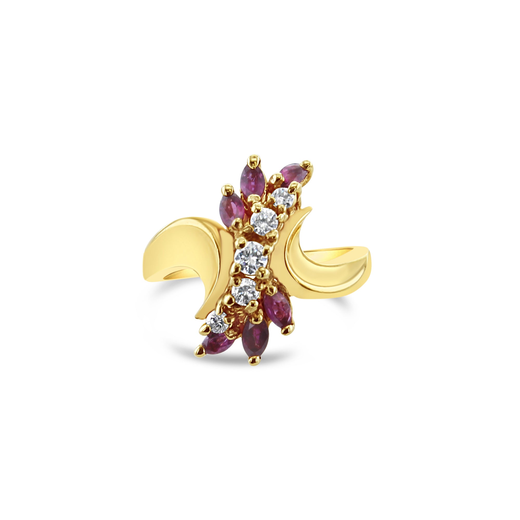 Exquisite 14k Yellow Gold Marquise Ruby & Diamond Cluster Ring for Women | Elegant Vertical Design | Perfect for Engagement, Anniversary & Special Occasions