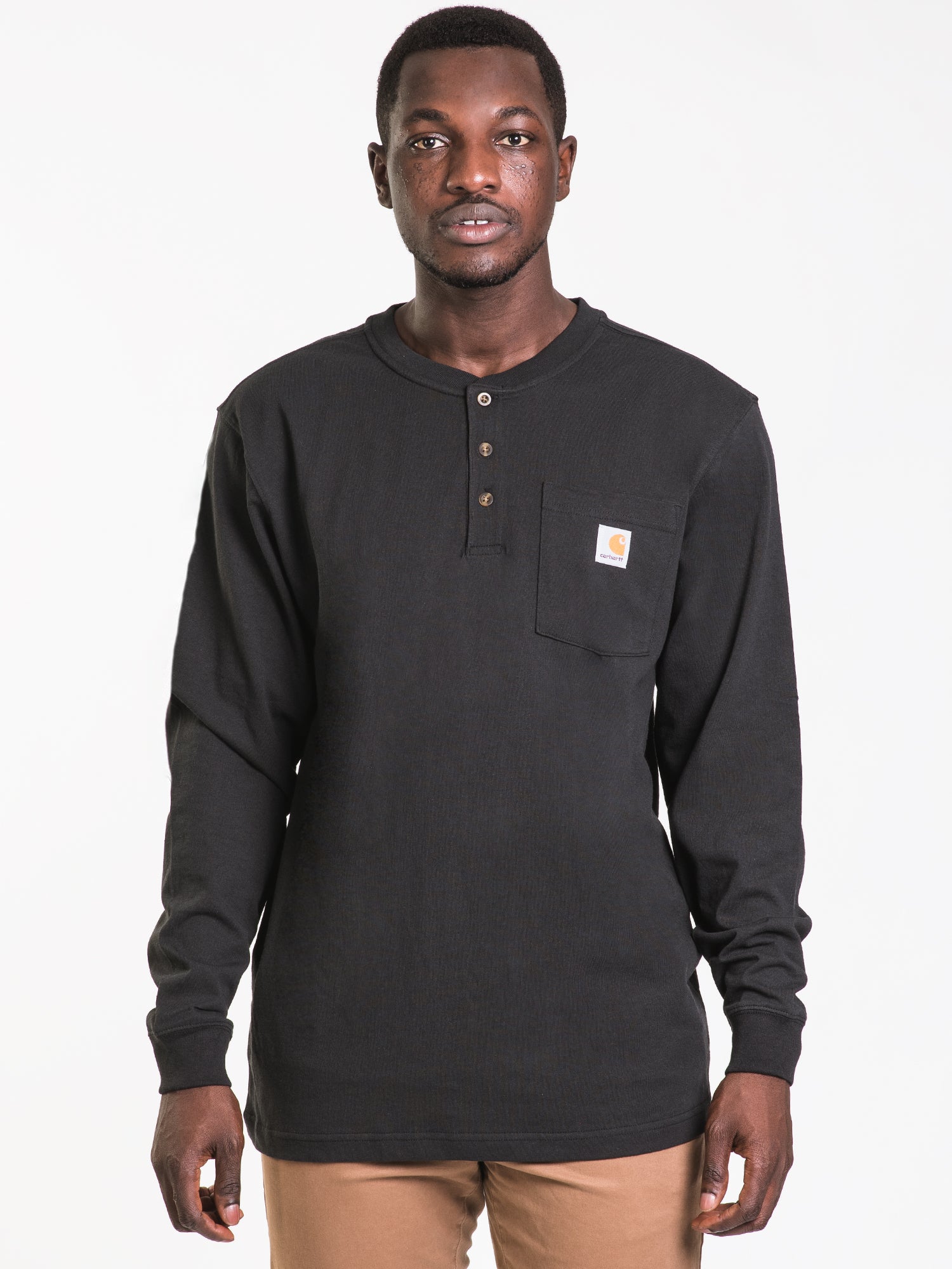 Carhartt Men's Long Sleeve Pocket Henley T-Shirt - Comfortable Workwear for Construction, Outdoor & Casual Wear - Clearance Sale