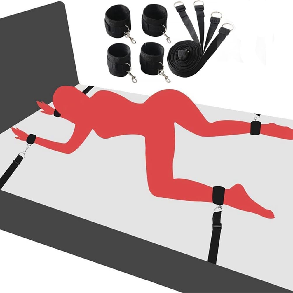 Premium Under Bed Restraint Kit for Couples - King/Queen Size Bondage Straps with Handcuffs & Blindfold - BDSM Bed Restraints for Adult Play & Spicing Up Your Sex Life - Perfect for Couples' Bedroom Fun & Role Play Scenarios