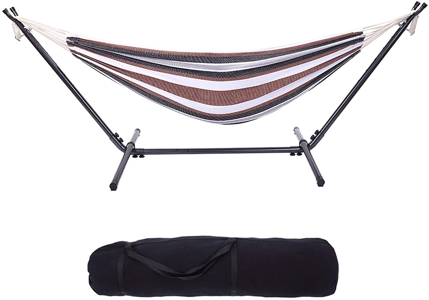 YUDEWSE Professional Black Silver Flowers Hammock Stand with Polyester Coffee Stripe - Portable Outdoor Hammock for Camping, Beach, Backyard, Travel & Hiking - Perfect for Relaxation in Nature or Home Garden