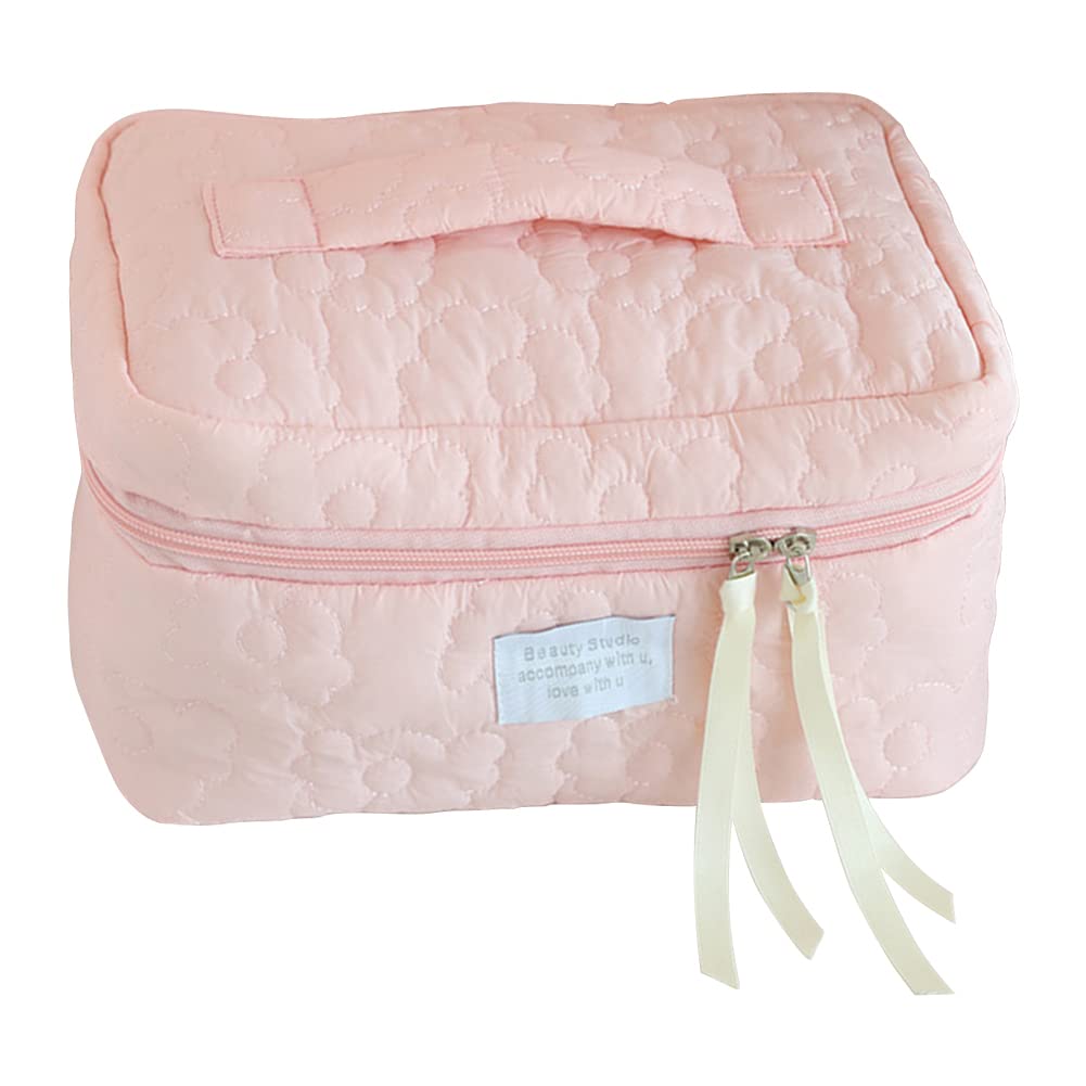 Floral Quilted Travel Cosmetic Bag for Women & Kids – Large Capacity Cotton Makeup Pouch – Portable Washable Toiletry Organizer – Perfect for Vacations, Gym, School & Daily Essentials Storage