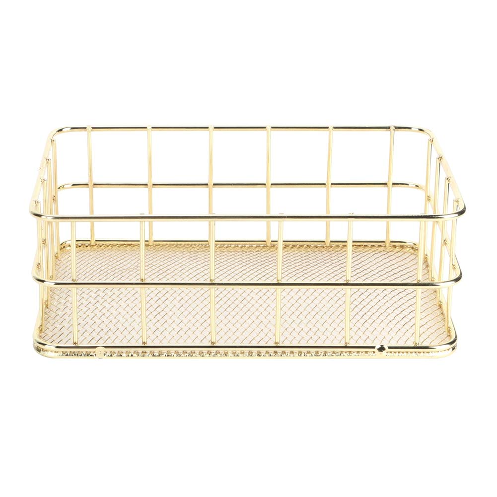 Golden Desktop Iron Storage Basket - Multifunctional Organizer for Clothes, Fruits & Kitchen Tools | Home & Office Use