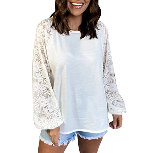 Trendy Women's Casual Loose Knit Blouse - Hollow Out Lace Long Sleeve Pullover Top (White, Small) | Perfect for Office Wear, Date Nights & Spring Layering
