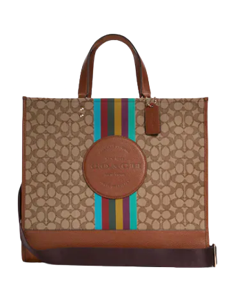 Coach Dempsey Signature Jacquard Tote Bag 40 - Striped Design with Coach Patch | Stylish Work Bag, College Tote & Travel Handbag for Women