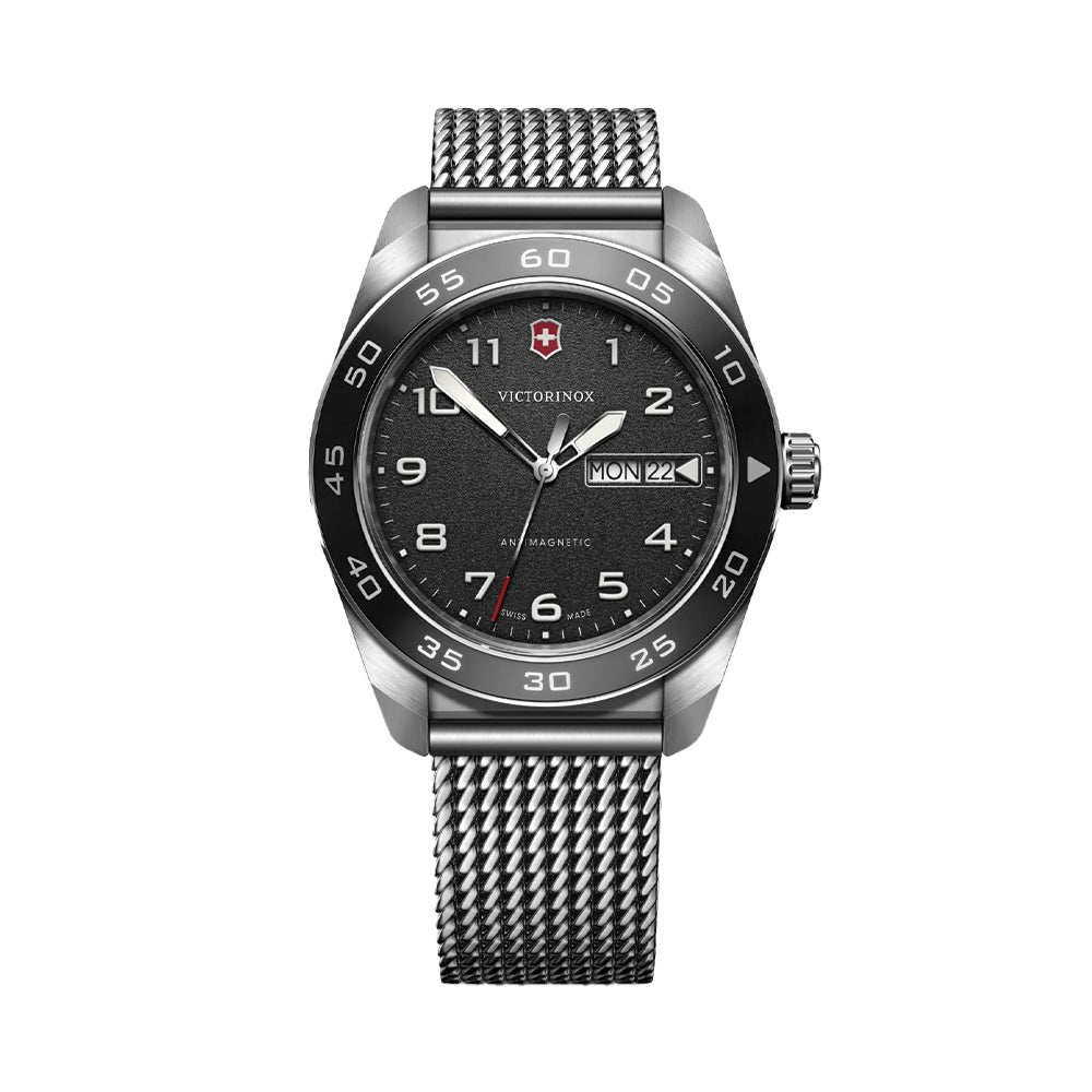 Swiss Army Quartz 42mm Black Stainless Steel Watch with Bracelet - Perfect for Outdoor Adventures, Business Meetings & Everyday Wear