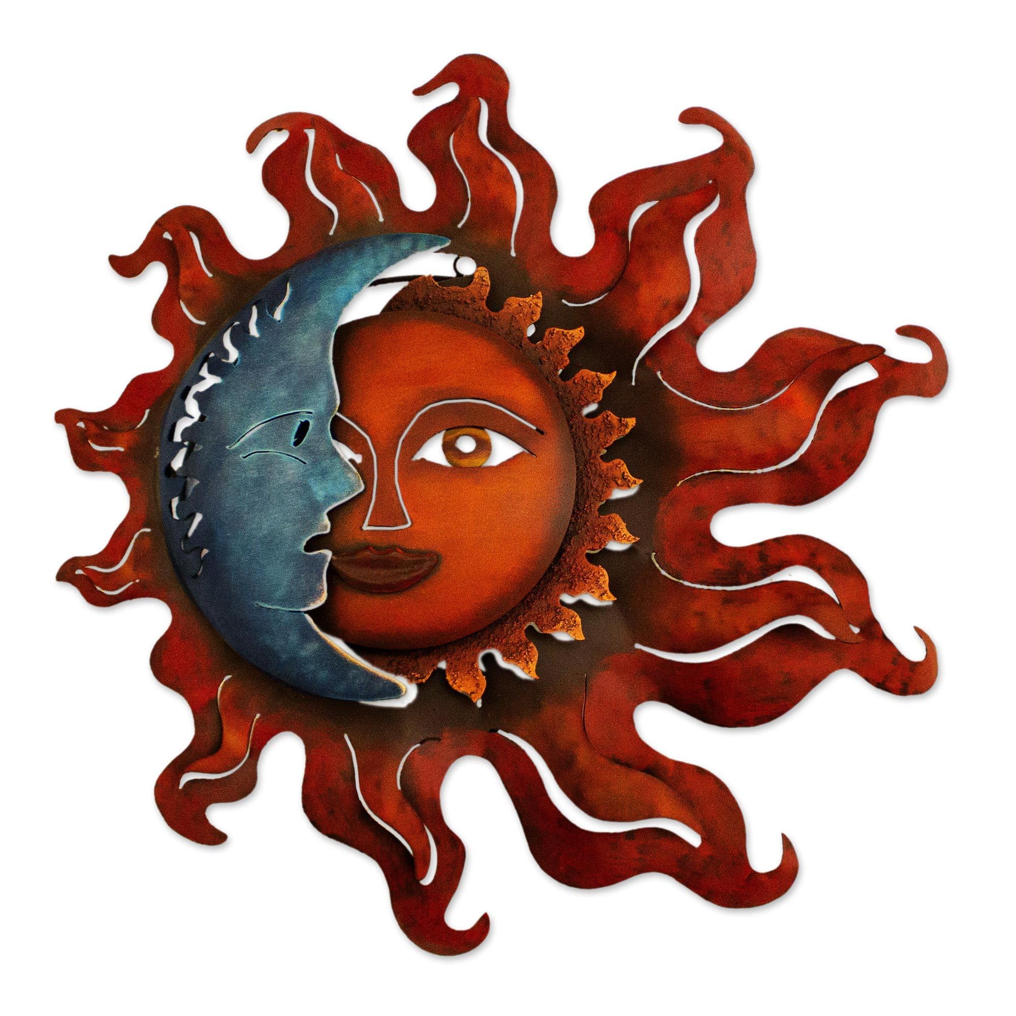 Handmade NOVICA Sun and Moon Metal Candle Holder - 'Eclipse Over Jalisco' Brown Wall Sconce for Home Decor | Perfect for Living Room, Bedroom & Outdoor Patio Lighting