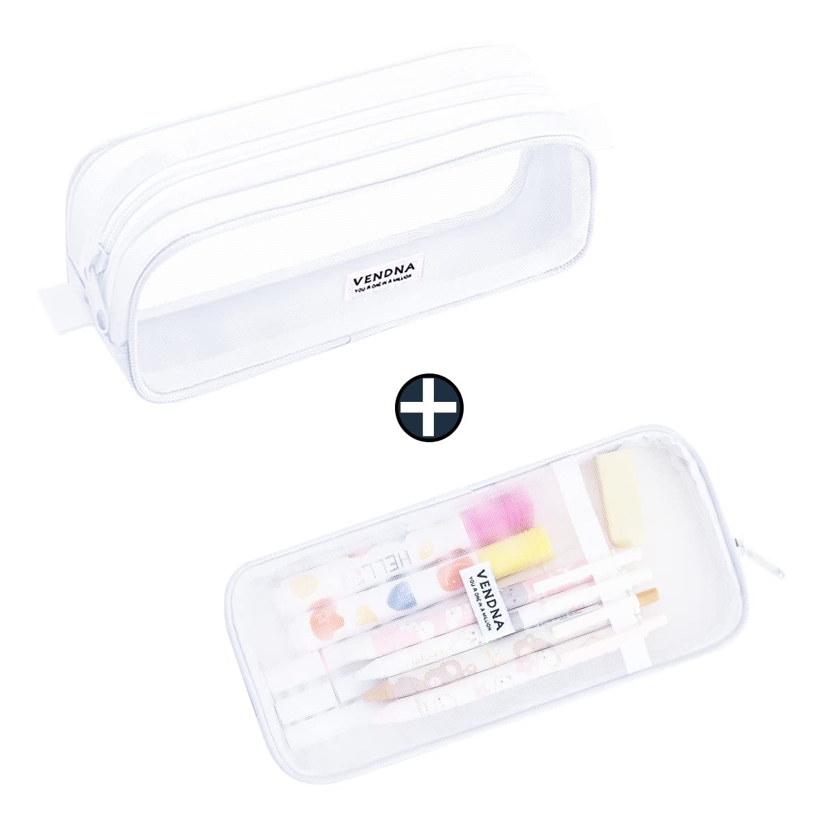 2 Pack Clear Grid Mesh Pencil Case for Adults & Girls - Transparent Aesthetic Pen Pouch Organizer for School, Office, Purse or Travel - Perfect for Markers, Pens & Small Stationery Items