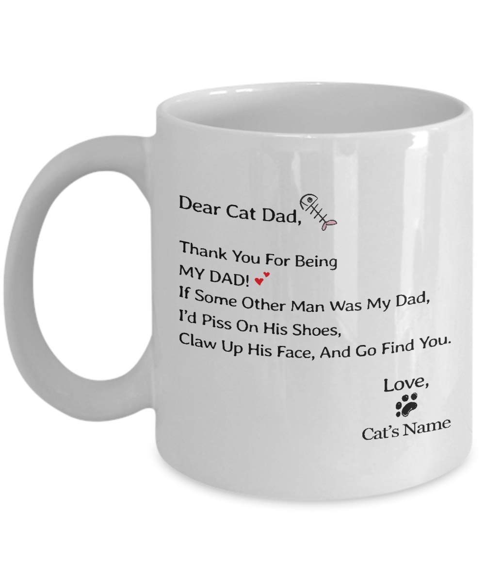 Custom Personalized Dear Cat Daddy Mug - Funny Cat Lover Gift - 11oz Ceramic Coffee Cup for Cat Owners - Perfect for Father's Day, Birthday & Office Use