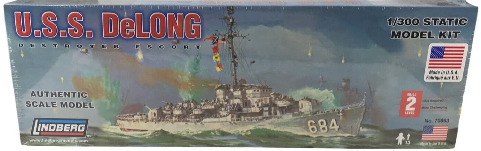 LINDBERG USS DeLong Destroyer Escort Ship Plastic Model Kit 1/300 Scale - Perfect for Military History Enthusiasts & Model Collectors