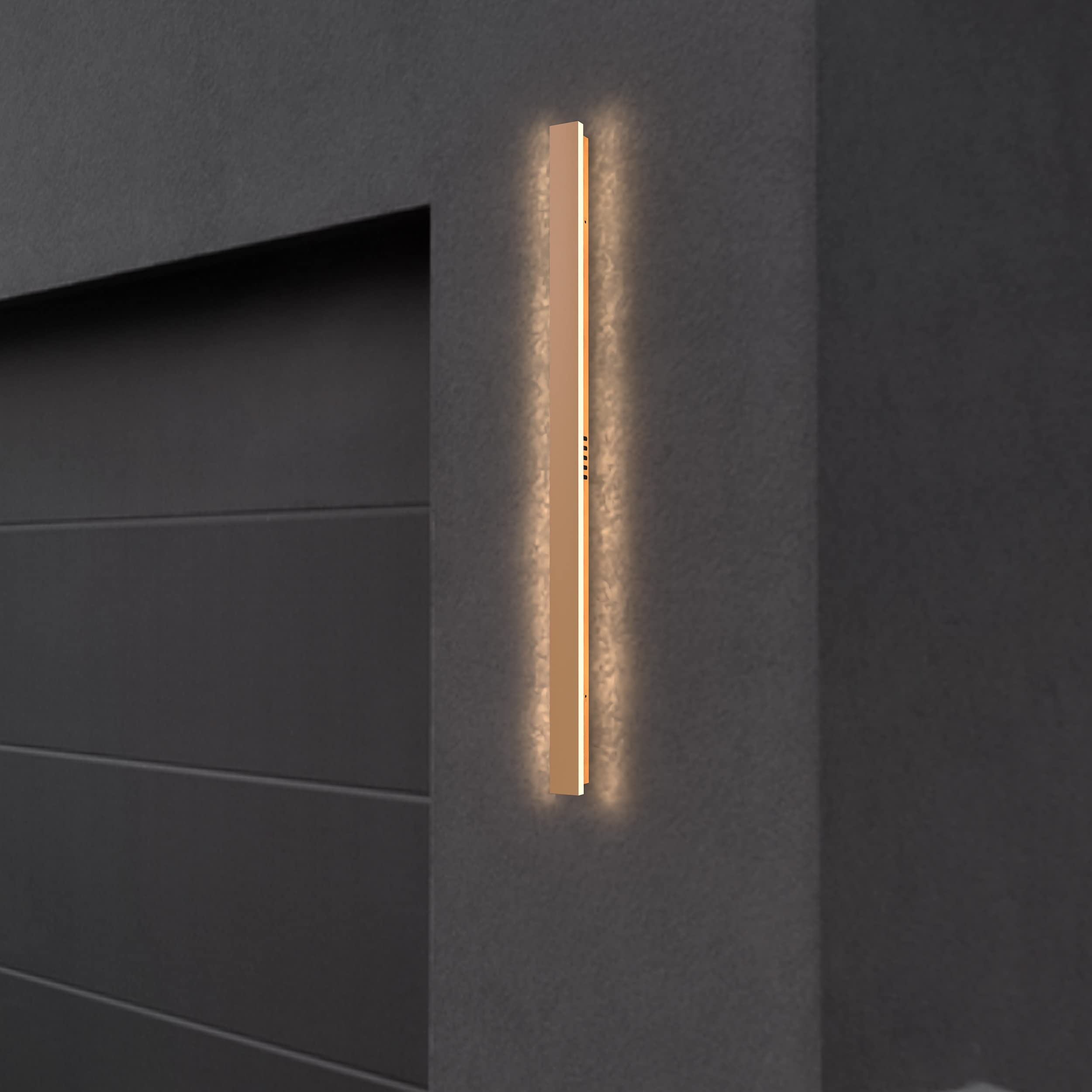 LEEKI 40 Inch Modern Outdoor Wall Light Fixture - 30W 3000K Warm White LED - Rectangular Exterior Lighting - IP65 Waterproof & Rust Resistant - Gold Finish - Perfect for Porch, Patio, Garage & Entryway Lighting