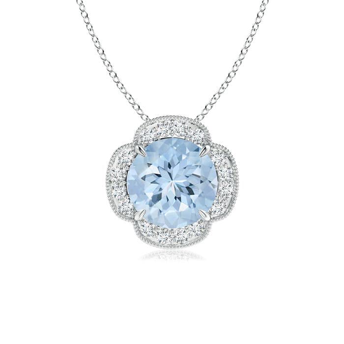 Angara Natural Aquamarine Halo Pendant Necklace for Women - 14K Solid Gold/Platinum March Birthstone Jewelry | Elegant Gift for Birthday, Anniversary, Wedding | Perfect for Everyday Wear & Special Occasions
