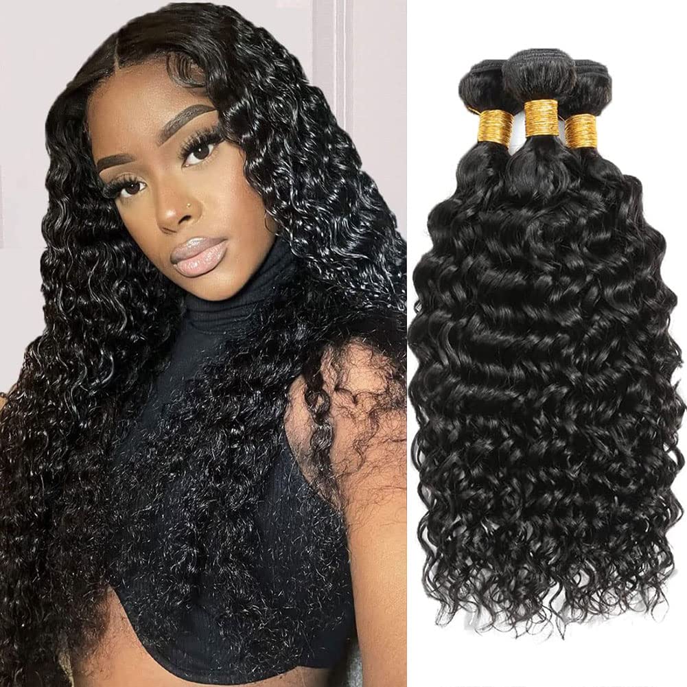 Brazilian Water Wave Human Hair Bundles 26 28 30 Inch - Virgin Remy Hair Weave Extensions for Wet & Wavy Curly Styles - Perfect for Daily Wear, Parties & Special Occasions