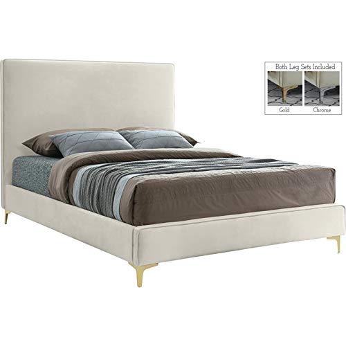 Meridian Furniture Geri Collection Modern Velvet Upholstered King Bed with Gold/Chrome Headboard - Luxury Bedroom Furniture for Master Suite & Guest Room