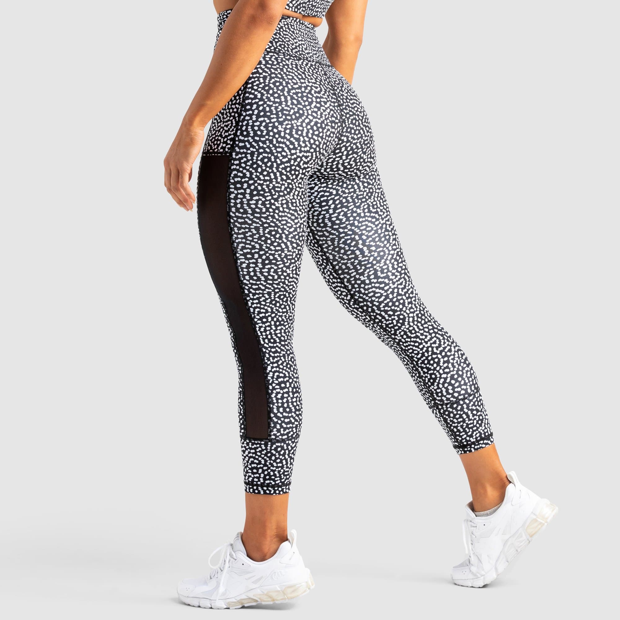 Breeze Mesh Leggings for Women - Black Speckle Pattern Yoga Pants, High Waisted Workout Leggings for Running, Gym & Lounge Wear